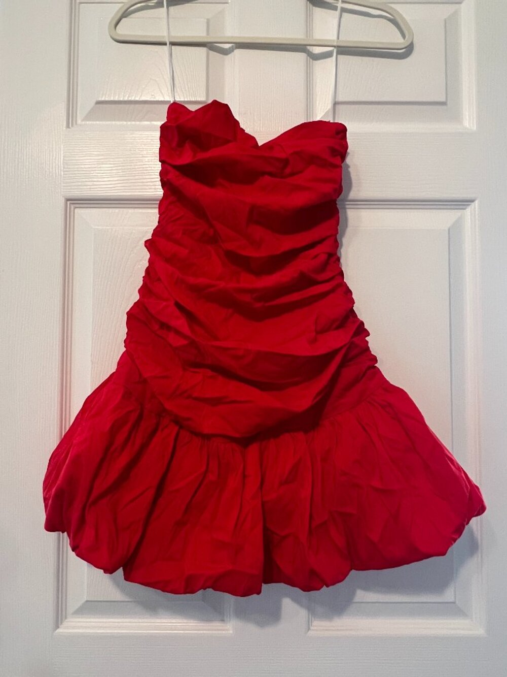 Hello Molly Strapless Ruched Bubble Hem Mini Dress Red NWT Size XS